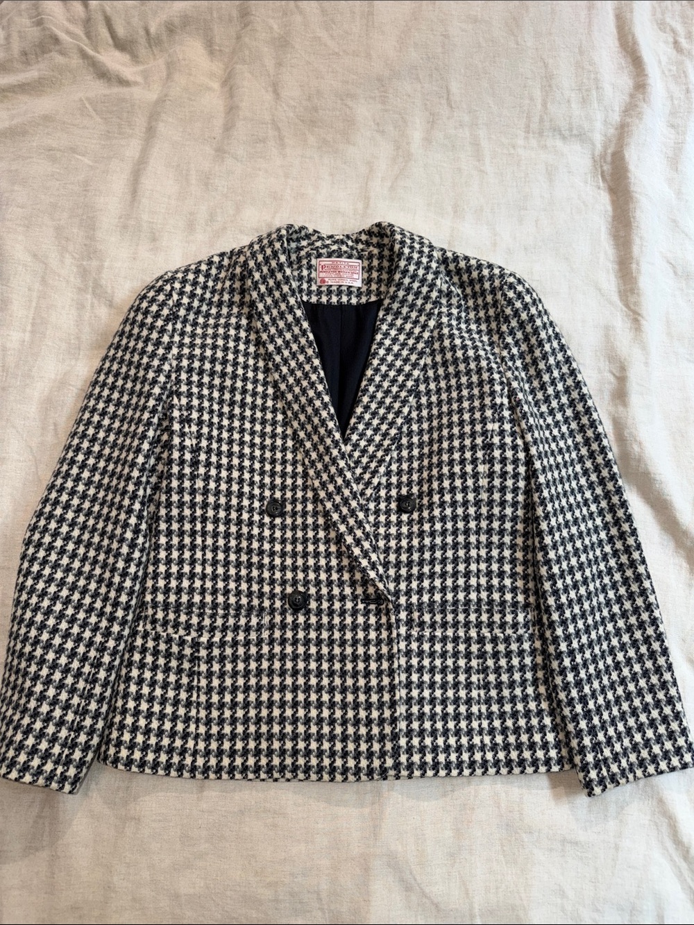 Pendleton Black & White Houndstooth Double-Breasted Blazer